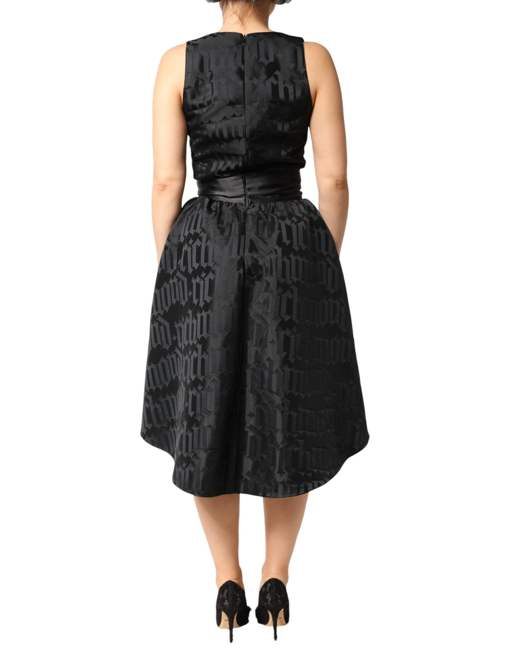 John Richmond Schwarzes Jacquard-Kleid mit tiefem V-Ausschnitt und Spaghettiträgern, zweiteilig