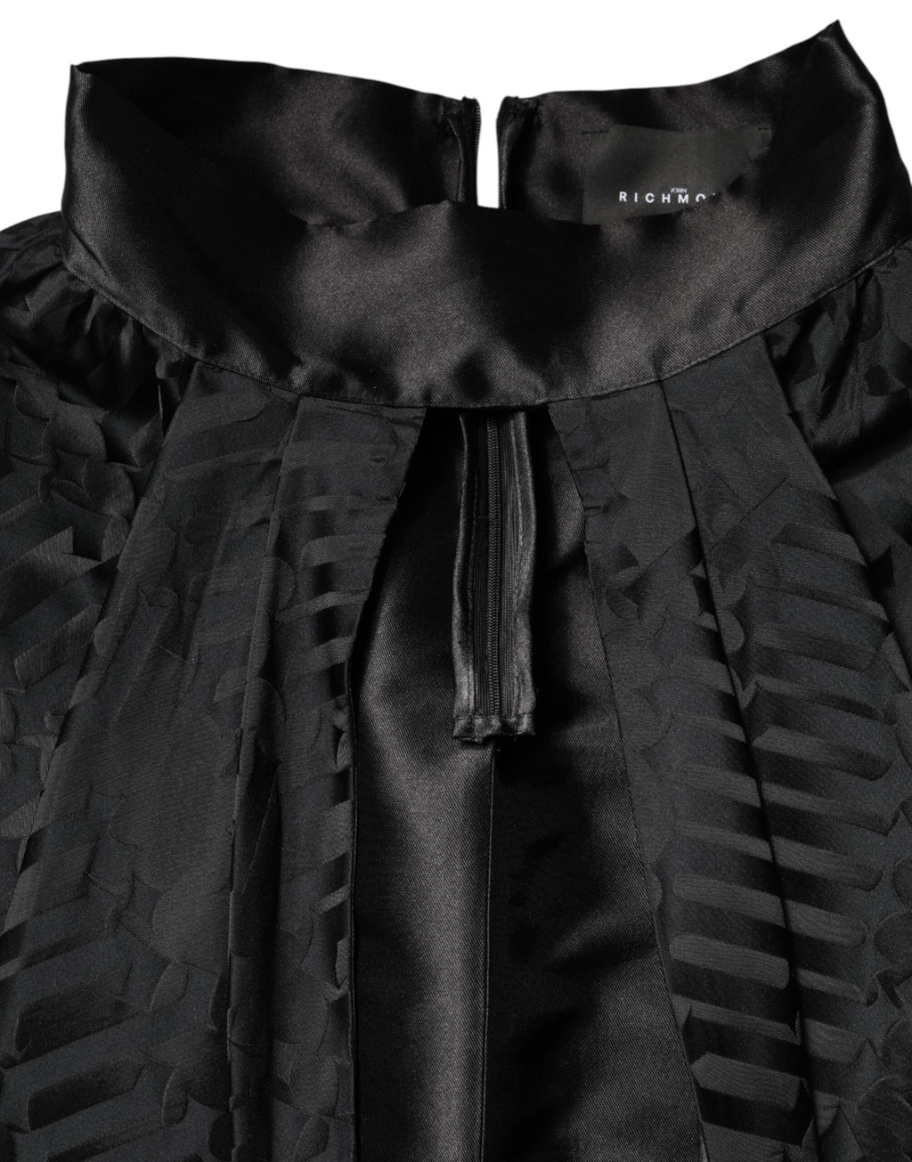 John Richmond Schwarzes Jacquard-Kleid mit tiefem V-Ausschnitt und Spaghettiträgern, zweiteilig