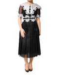 Dolce & Gabbana Schwarzes Seiden-Midi-Kleid mit Makramee-Spitze