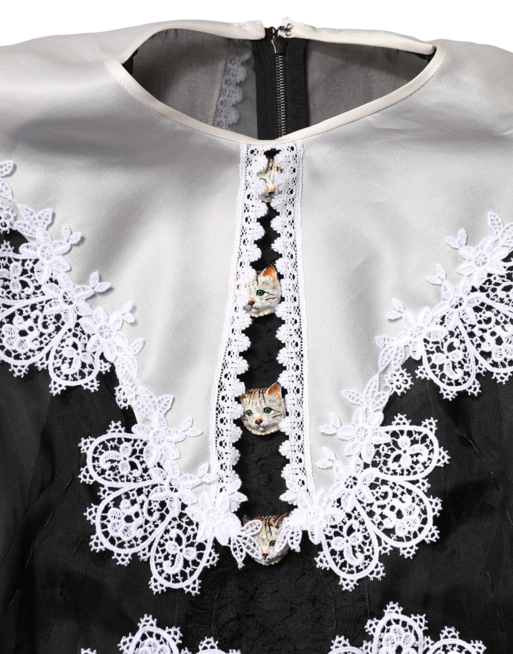 Dolce & Gabbana Schwarzes Seiden-Midi-Kleid mit Makramee-Spitze