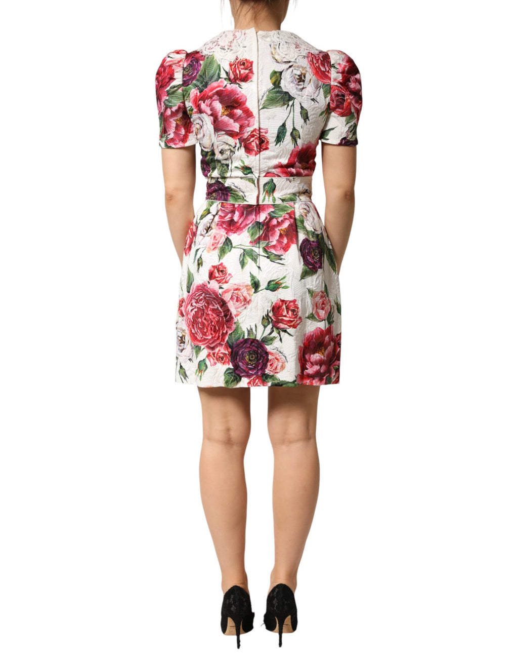 Dolce & Gabbana Weißes Etui-Minikleid mit Blumenstickerei