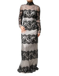 Dolce & Gabbana Black Silk-Blend Maxi Dress with Black and White Lace