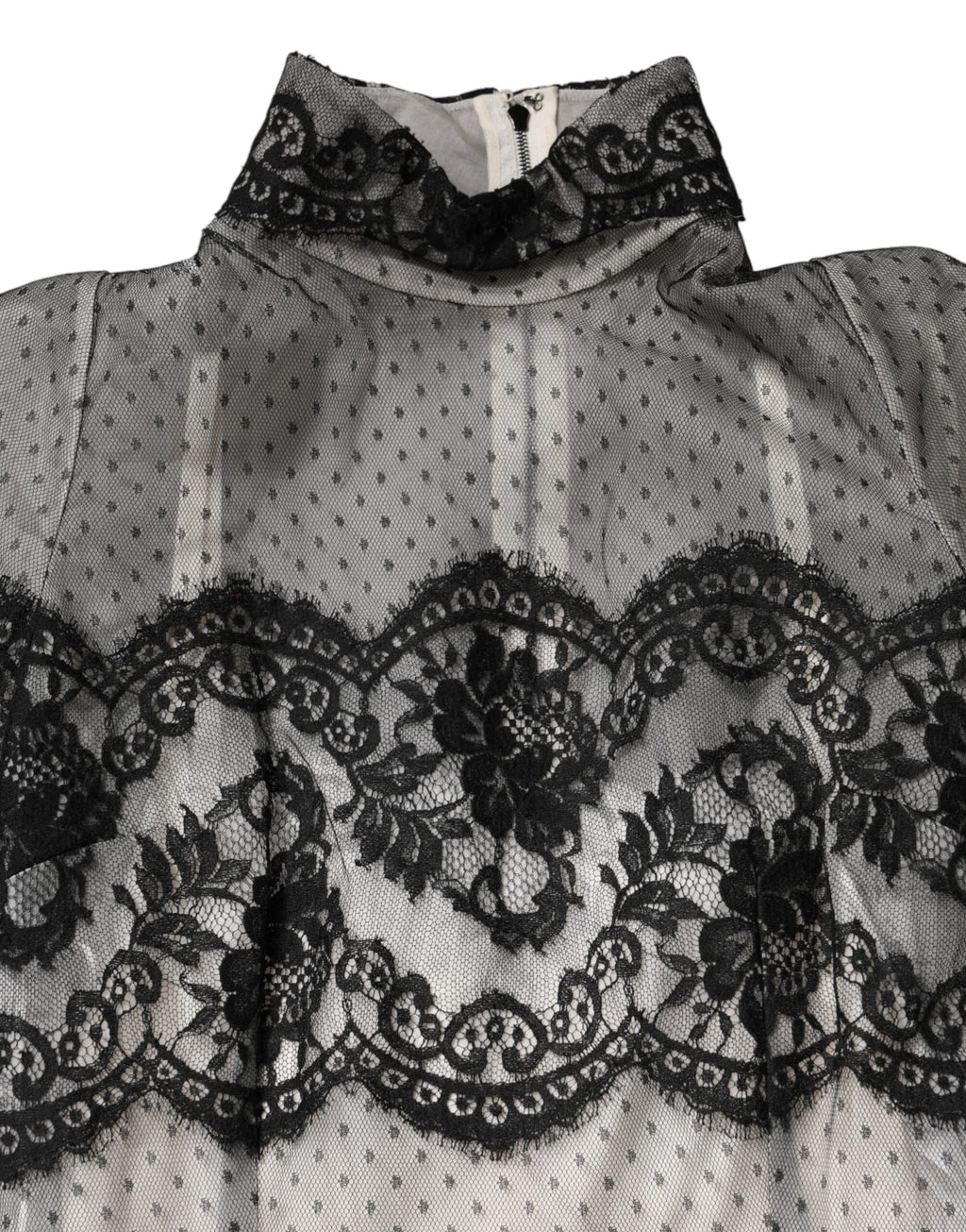 Dolce & Gabbana Black Silk-Blend Maxi Dress with Black and White Lace