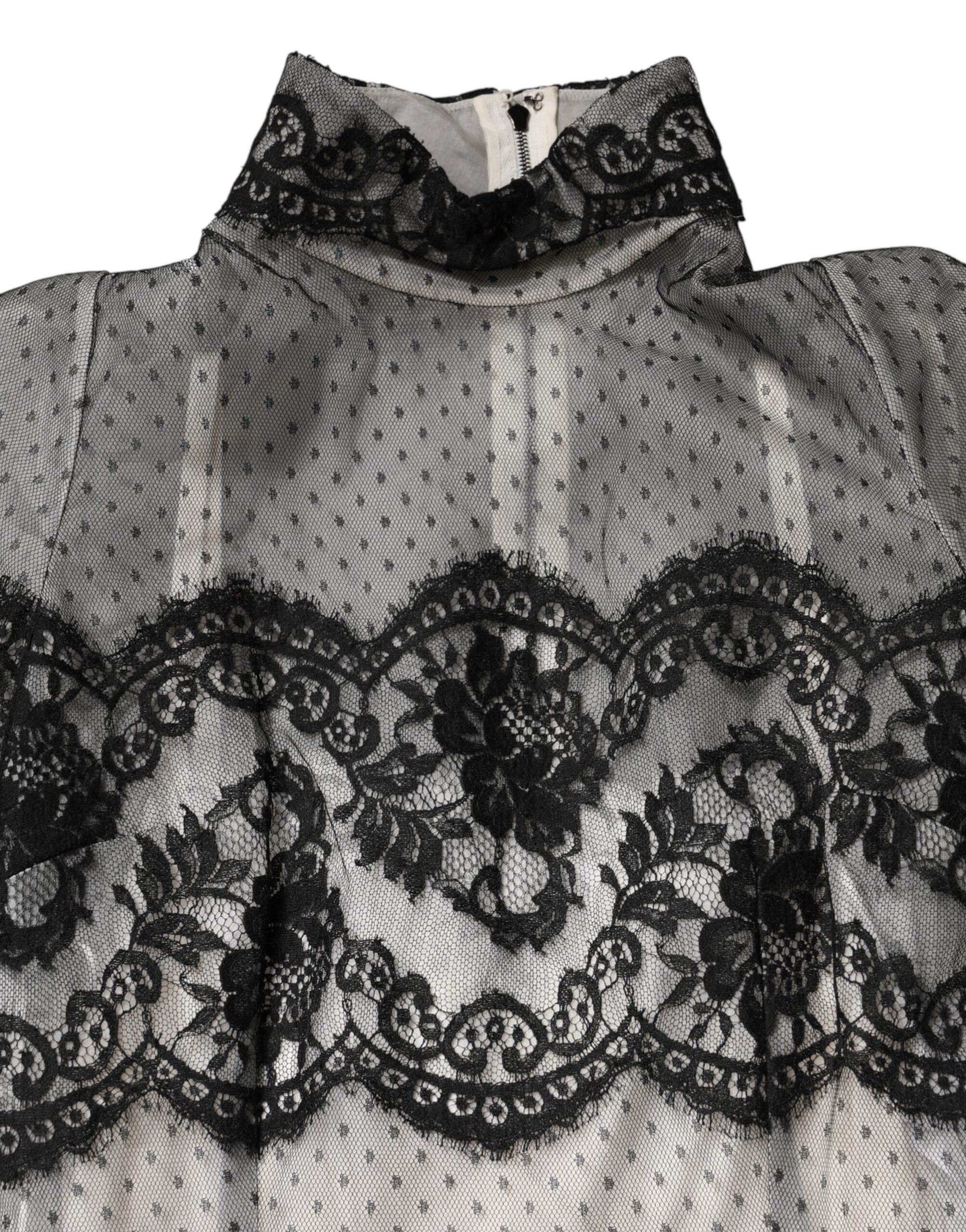 Dolce & Gabbana Black Silk-Blend Maxi Dress with Black and White Lace