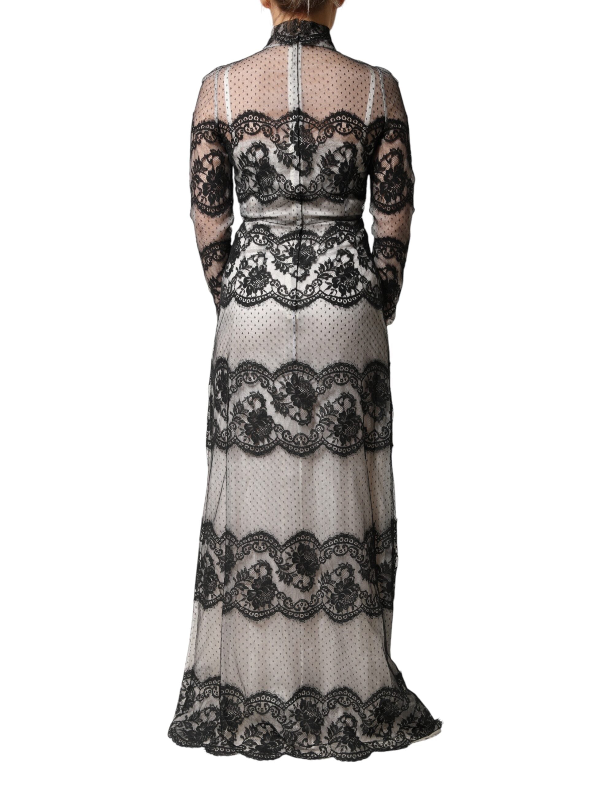 Dolce & Gabbana Black Silk-Blend Maxi Dress with Black and White Lace