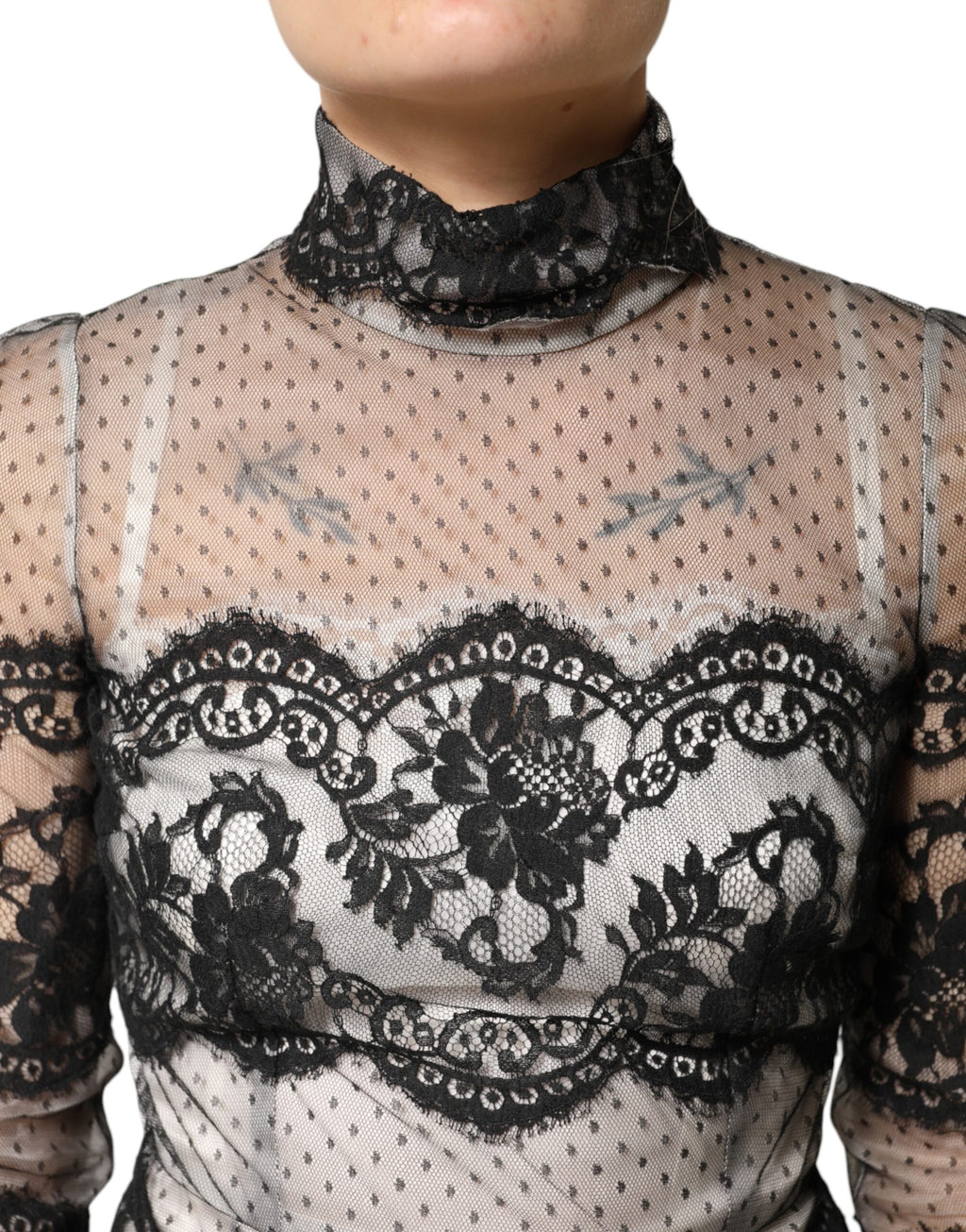 Dolce & Gabbana Black Silk-Blend Maxi Dress with Black and White Lace