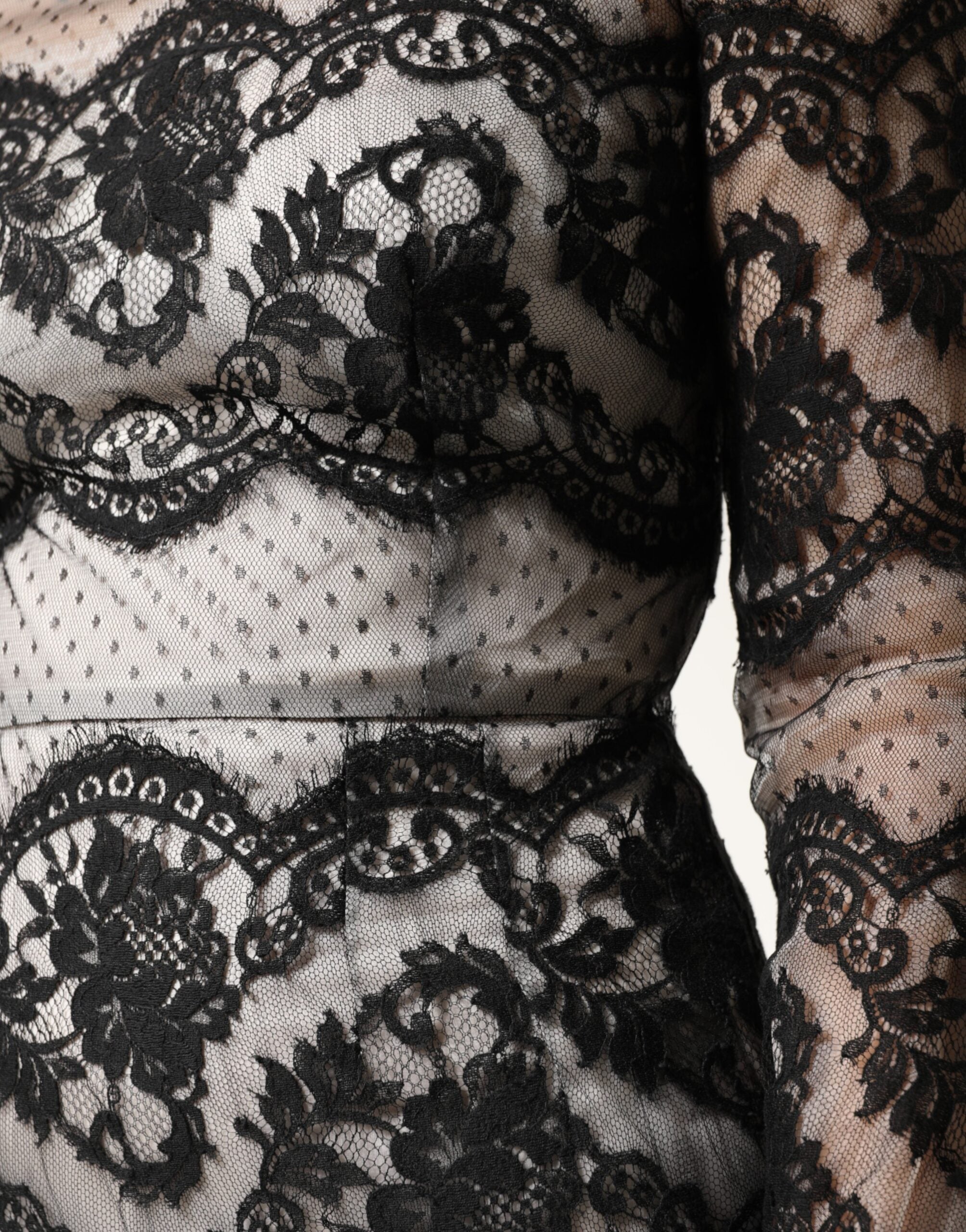 Dolce & Gabbana Black Silk-Blend Maxi Dress with Black and White Lace