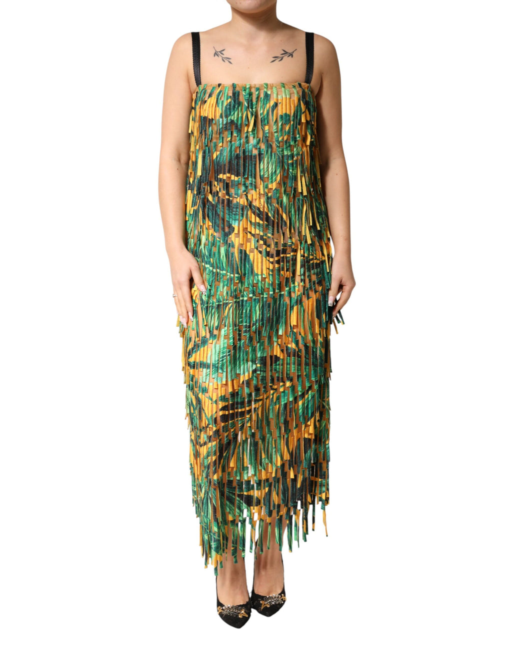 Dolce & Gabbana Tropical Print Fringed Maxi Dress in Multicolor