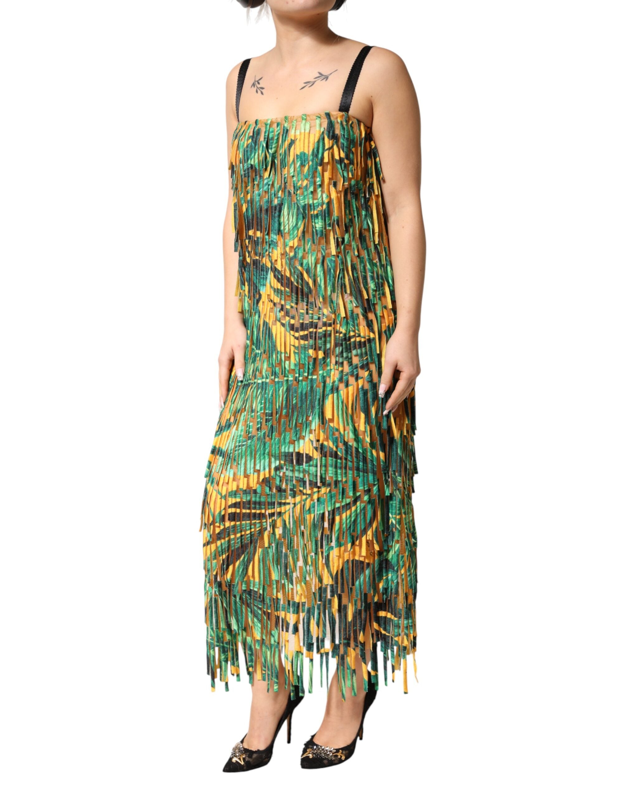 Dolce & Gabbana Tropical Print Fringed Maxi Dress in Multicolor