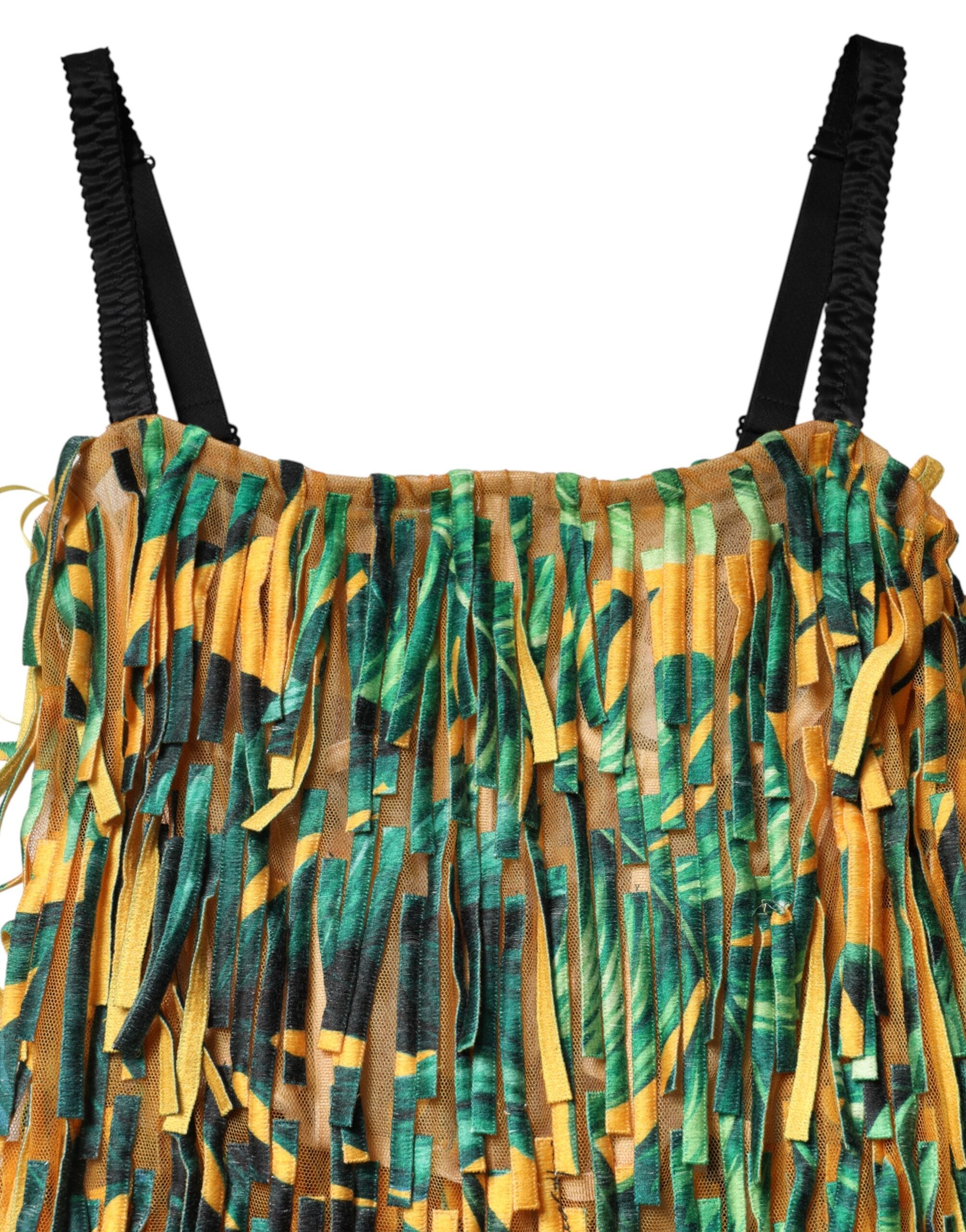 Dolce & Gabbana Tropical Print Fringed Maxi Dress in Multicolor