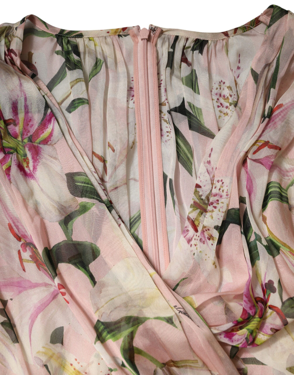 Dolce & Gabbana Pink Lily Print Pleated A-Line Maxi Dress