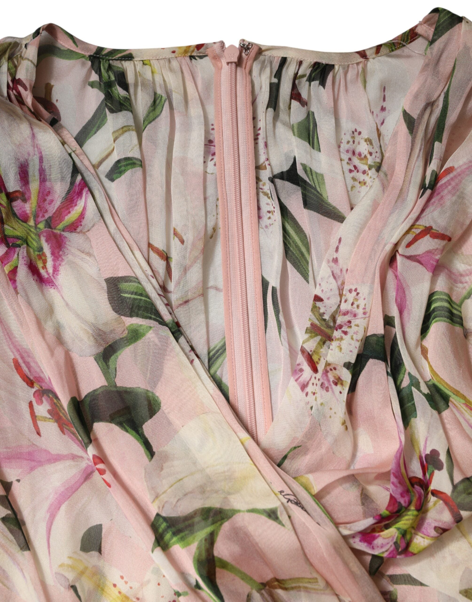 Dolce & Gabbana Pink Lily Print Pleated A-Line Maxi Dress