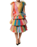 Dolce & Gabbana Mehrfarbiges Midikleid aus Nylon-Tüll mit Volants