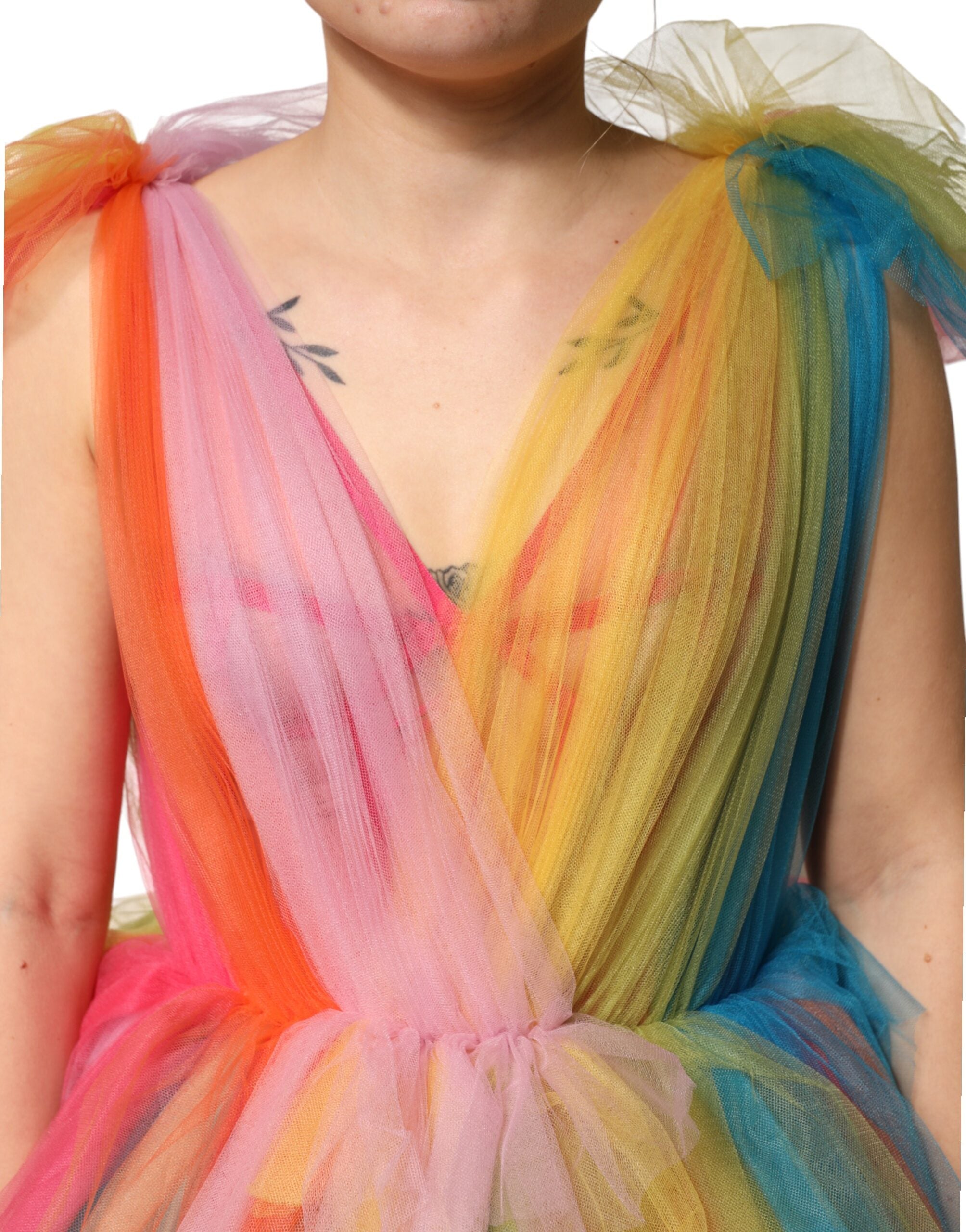 Dolce & Gabbana Multicolor Ruffled Nylon Tulle Midi Dress