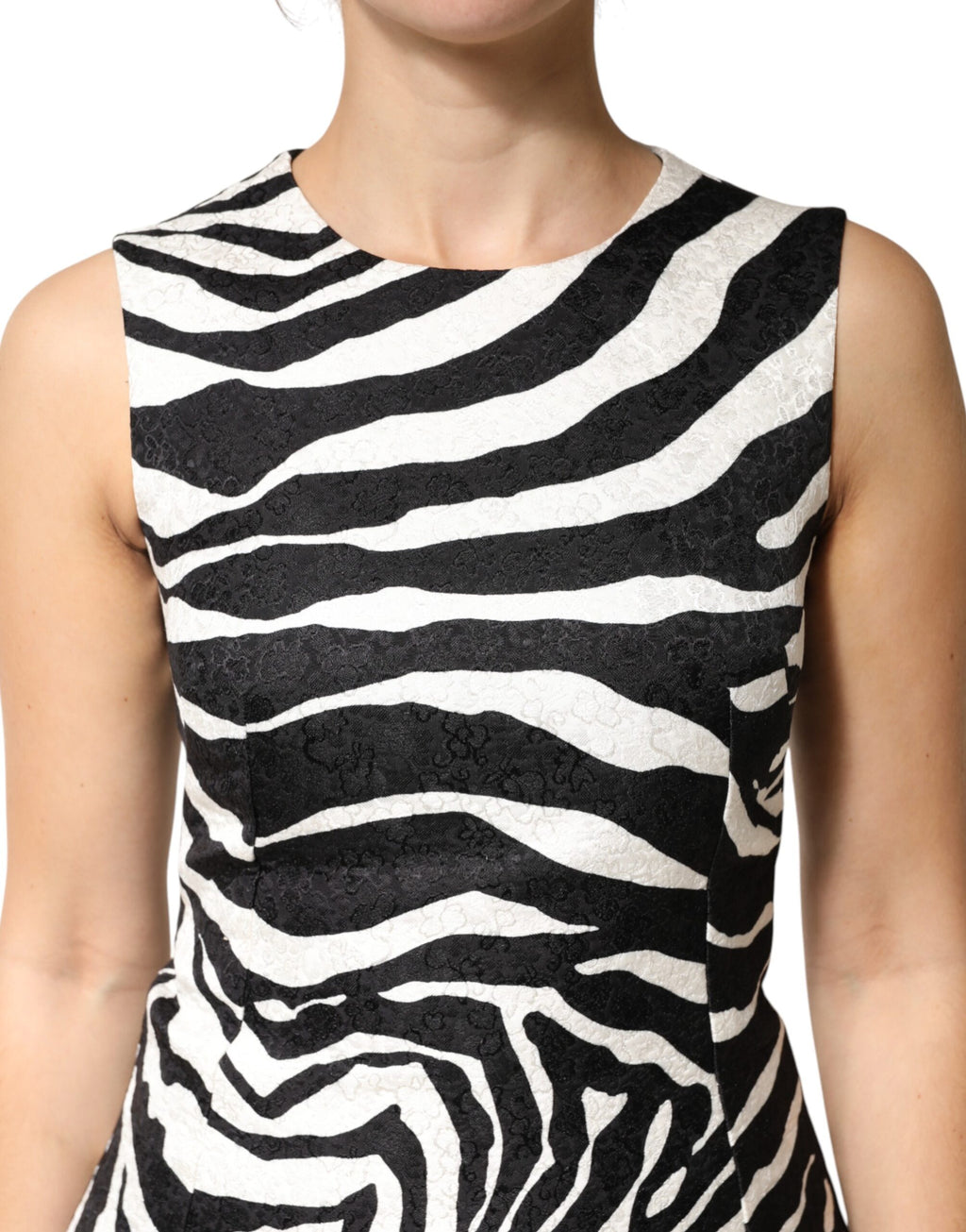 Dolce & Gabbana Sleeveless A-Line Dress in Black and White Zebra Print