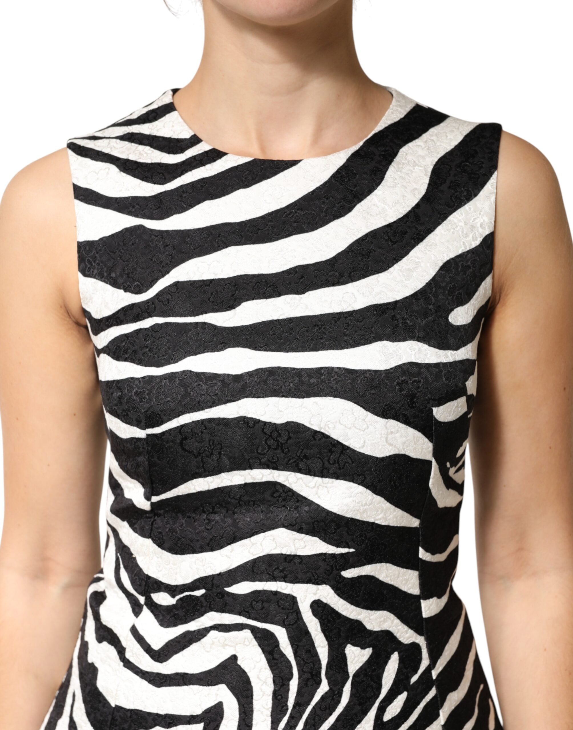 Dolce & Gabbana Sleeveless A-Line Dress in Black and White Zebra Print