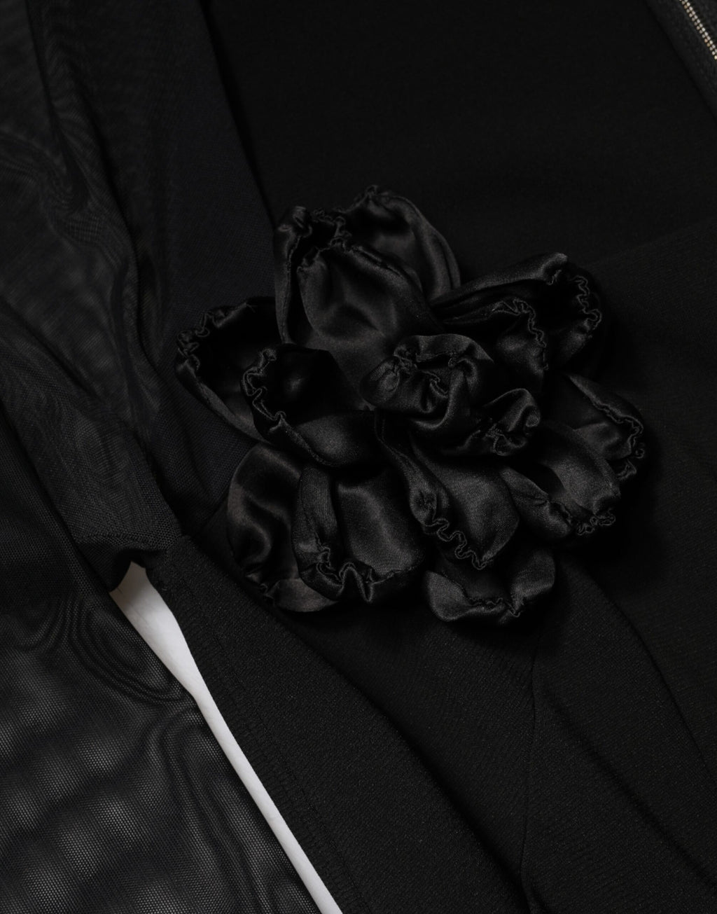 Dolce & Gabbana Black Midi Sheath Dress with Transparent Insert and Rosette Appliqué