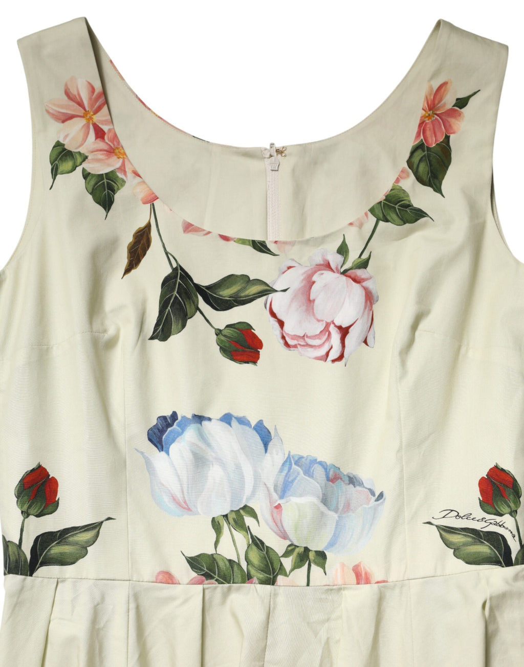 Dolce & Gabbana Ärmelloses A-Linien-Kleid in Beige mit Blumenprint