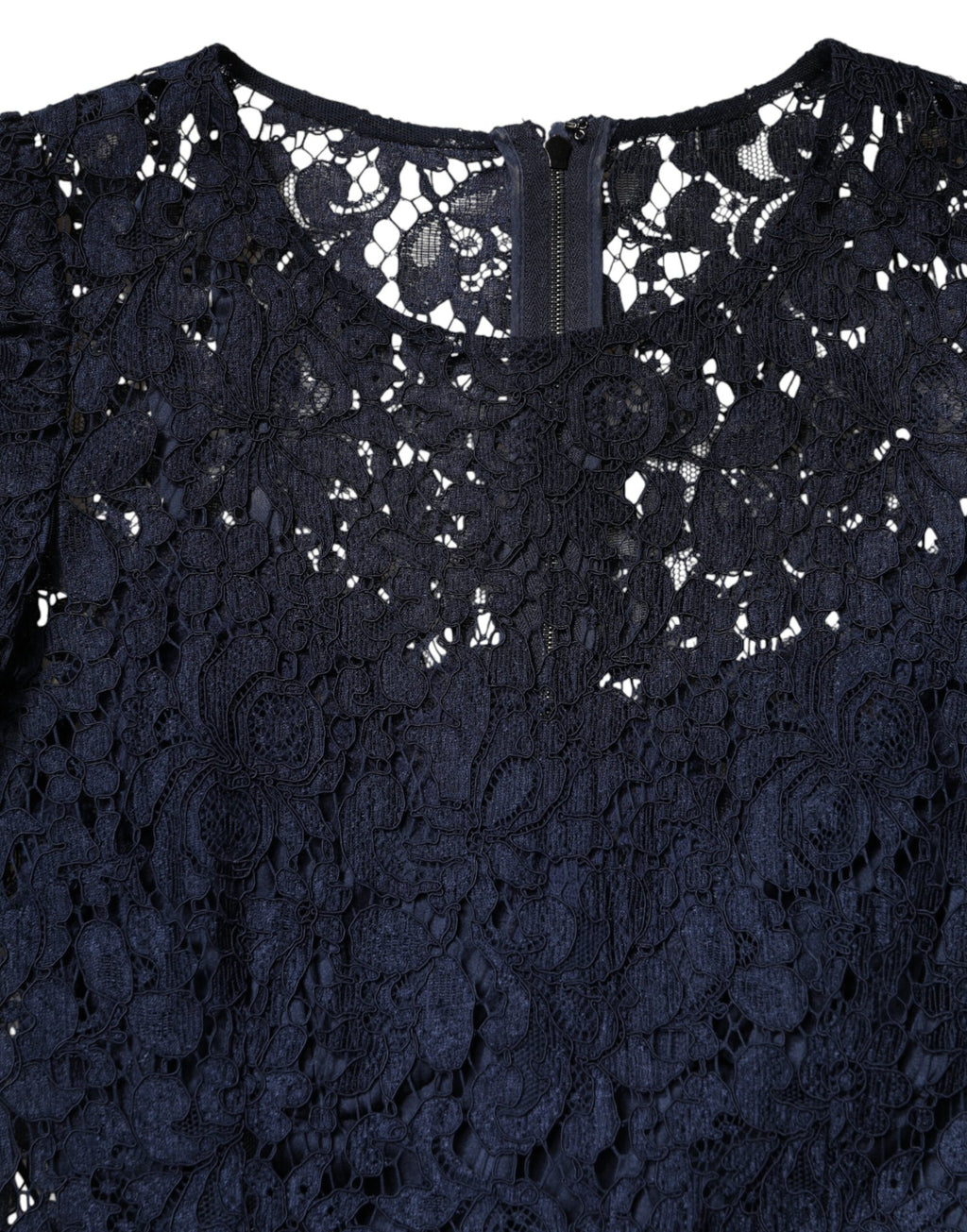 Dolce & Gabbana Blaues Spitzenkleid mit Rüschen in A-Linie, knielang