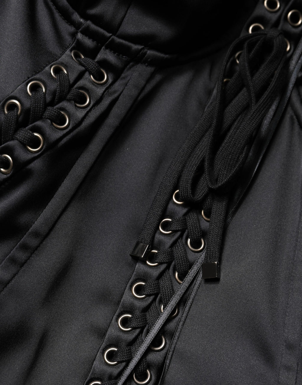 Dolce & Gabbana Black Mini Dress in Satin and Acetate with Lace Details