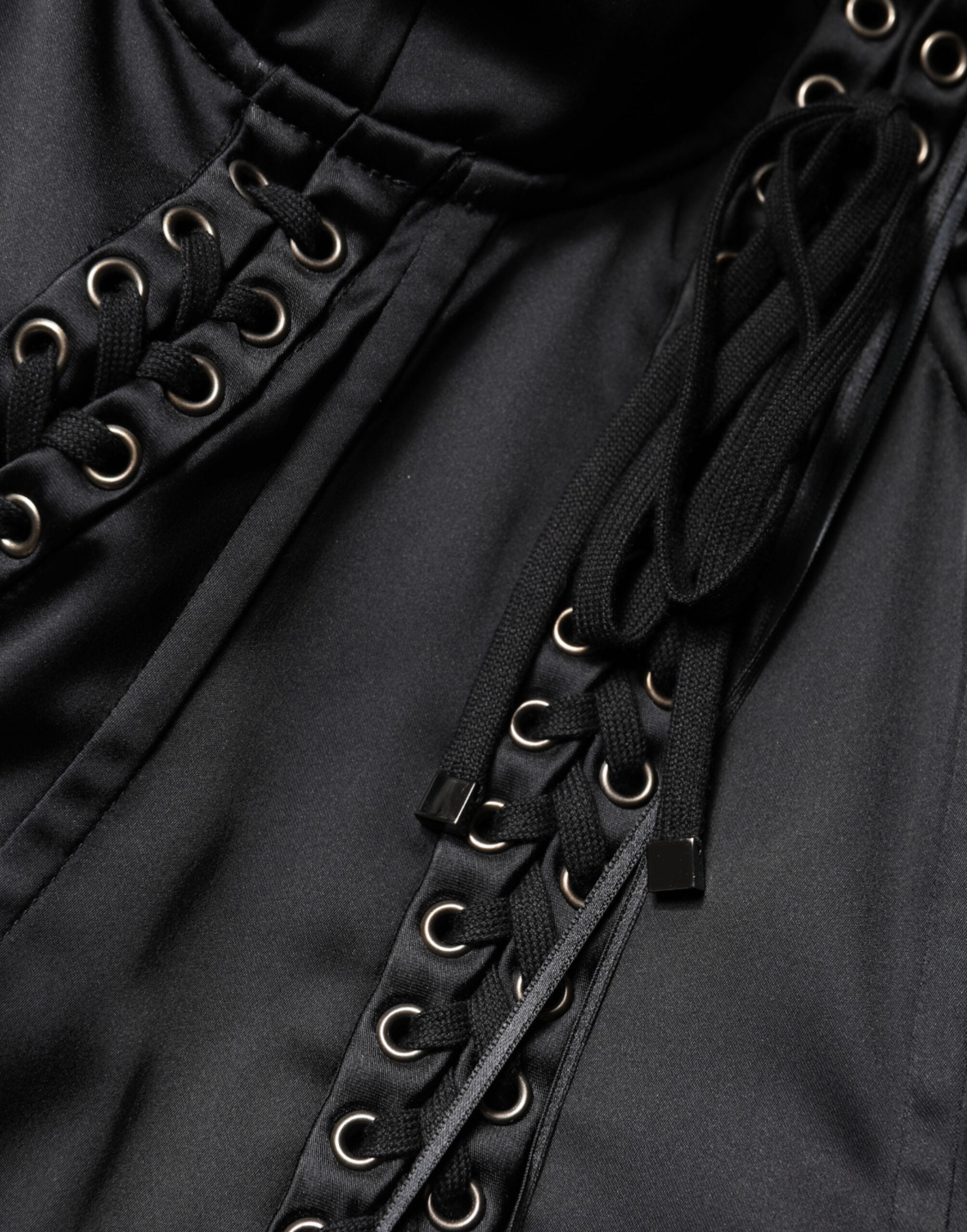 Dolce & Gabbana Black Mini Dress in Satin and Acetate with Lace Details