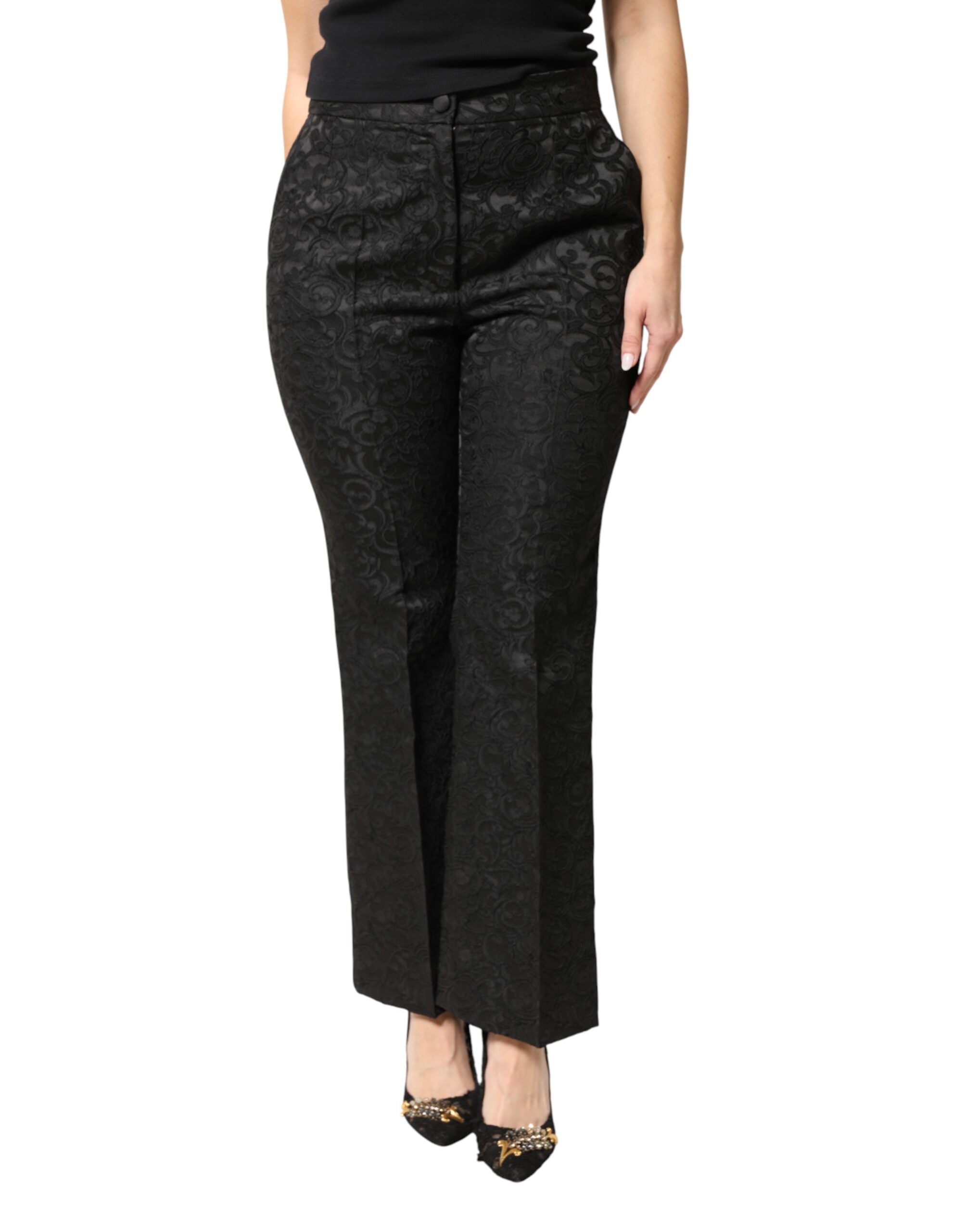 Dolce & Gabbana Black High-Waisted Floral Brocade Trousers