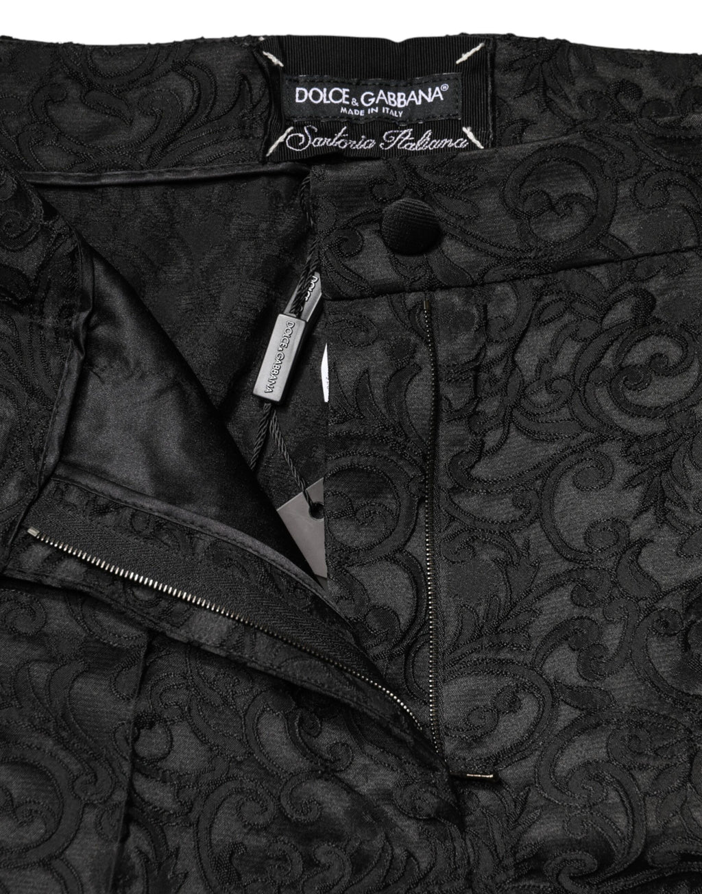 Dolce & Gabbana Black High-Waisted Floral Brocade Trousers