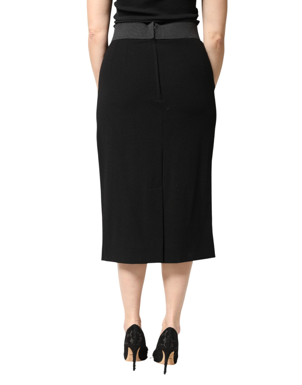 Dolce & Gabbana Schwarzer Woll-Bleistiftrock mit hoher Taille und Midi-Länge