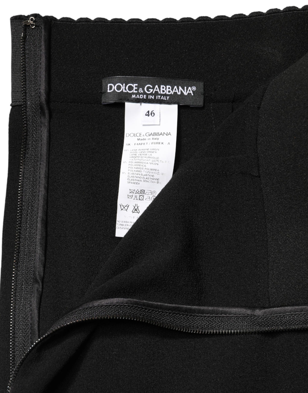 Dolce & Gabbana Schwarzer Woll-Bleistiftrock mit hoher Taille und Midi-Länge