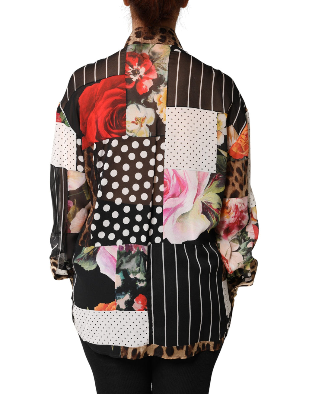 Dolce & Gabbana Multicolor Patchwork Collared Silk Blouse
