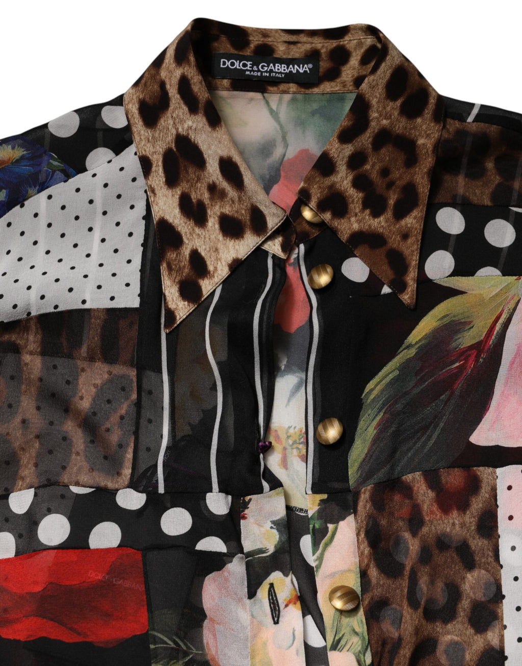 Dolce & Gabbana Multicolor Patchwork Collared Silk Blouse