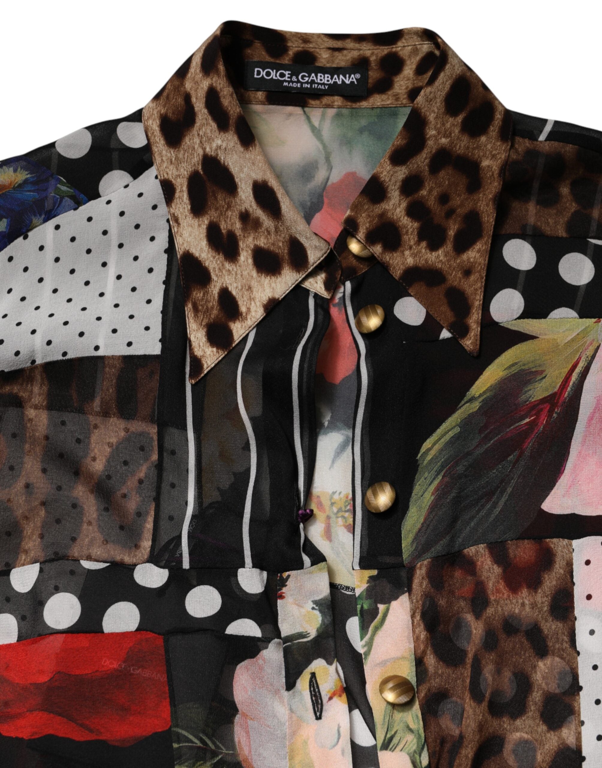 Dolce & Gabbana Multicolor Patchwork Collared Silk Blouse