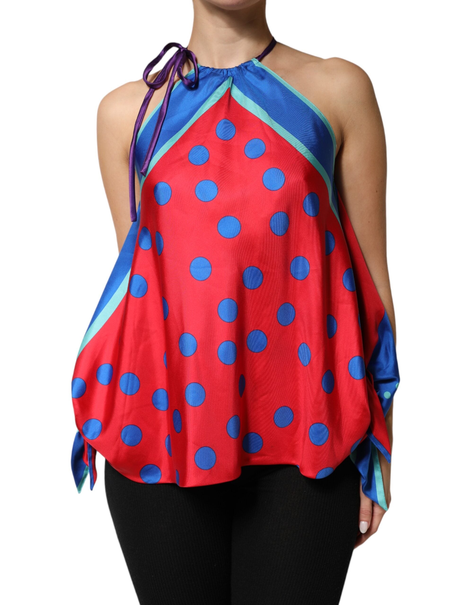 Dolce & Gabbana Multicolor Polka-Dot Tie-Neck Blouse