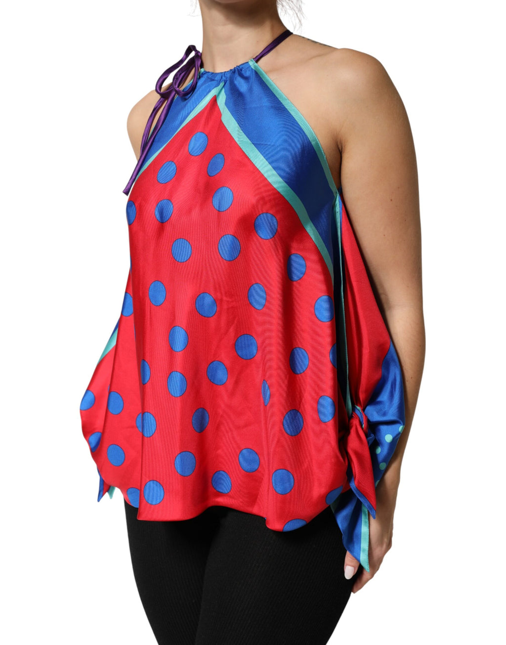 Dolce & Gabbana Multicolor Polka-Dot Tie-Neck Blouse