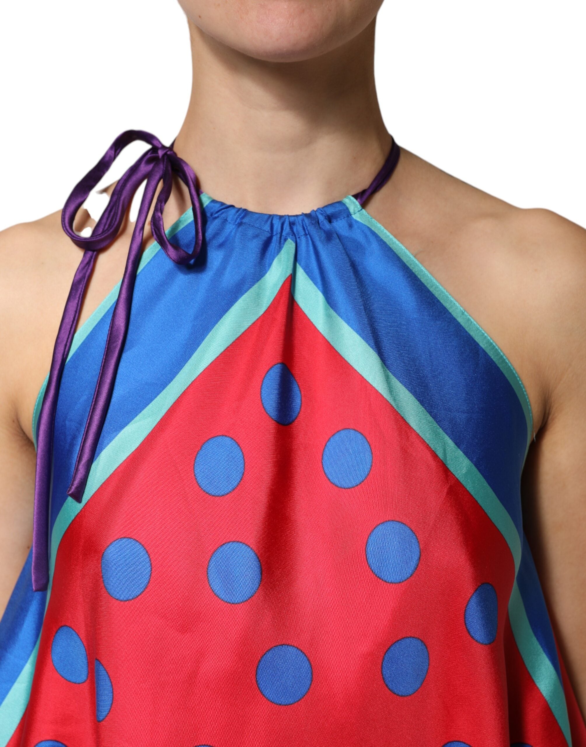 Dolce & Gabbana Multicolor Polka-Dot Tie-Neck Blouse