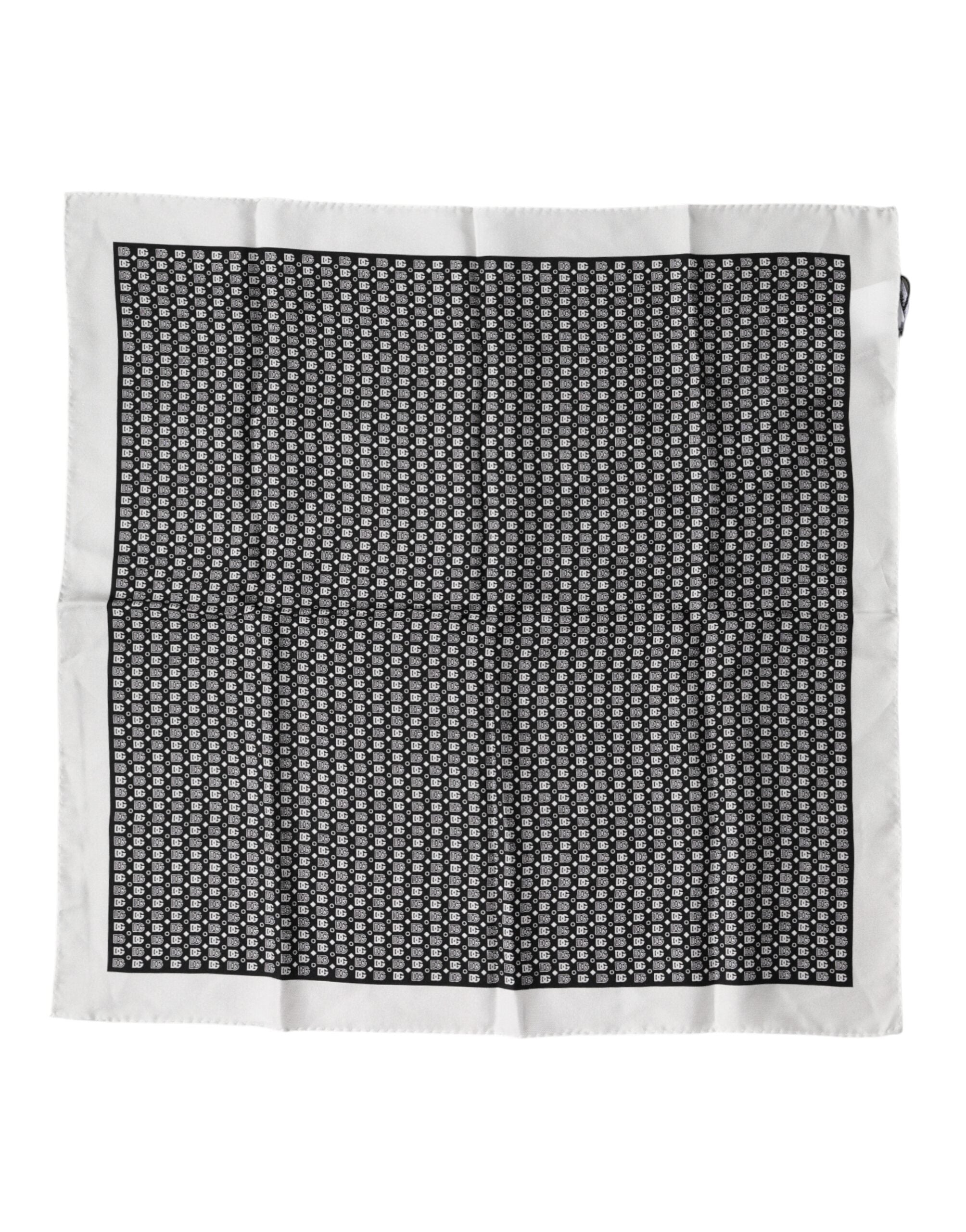 Dolce & Gabbana White and Black Patterned Square Foulard Silk Scarf