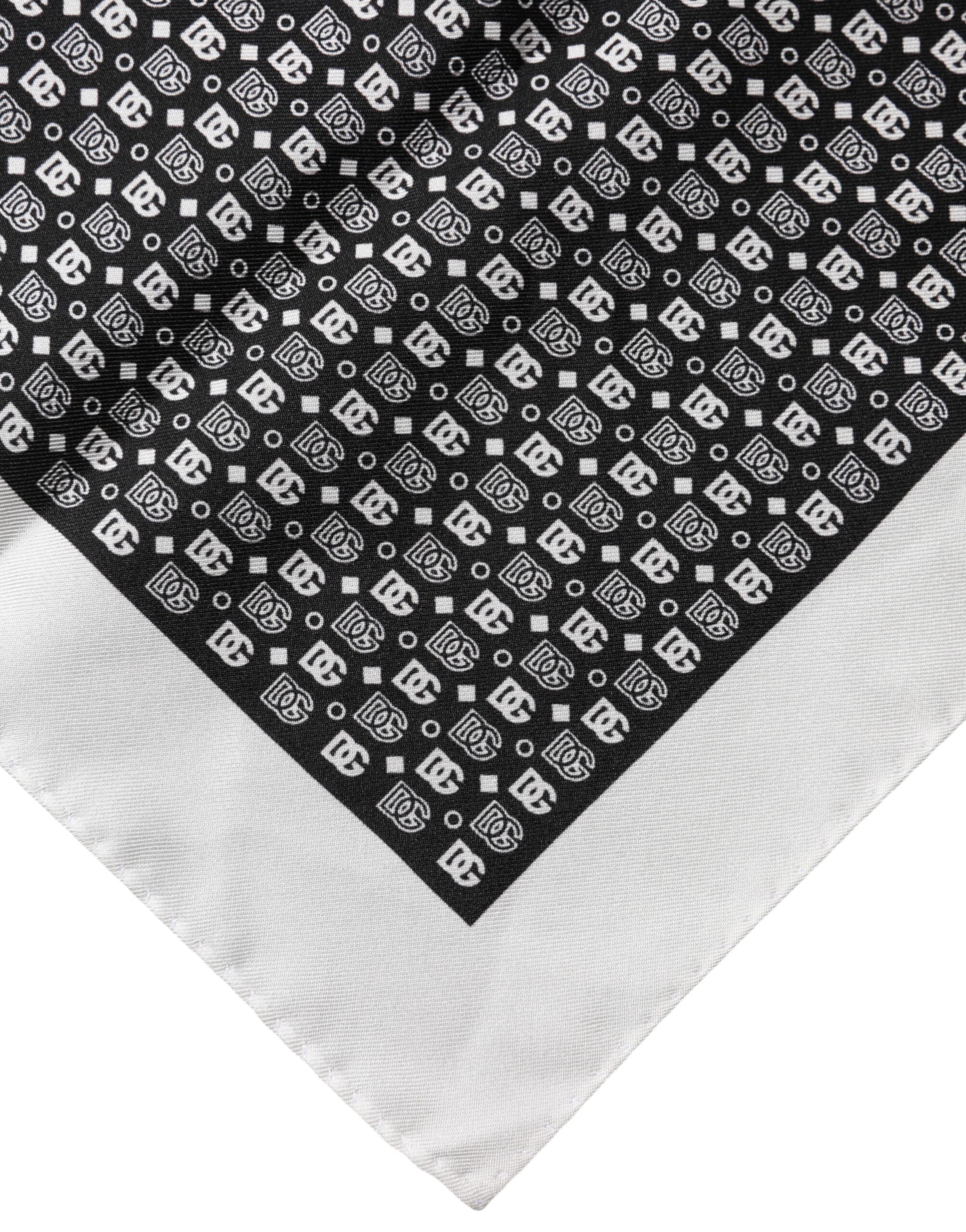 Dolce & Gabbana White and Black Patterned Square Foulard Silk Scarf