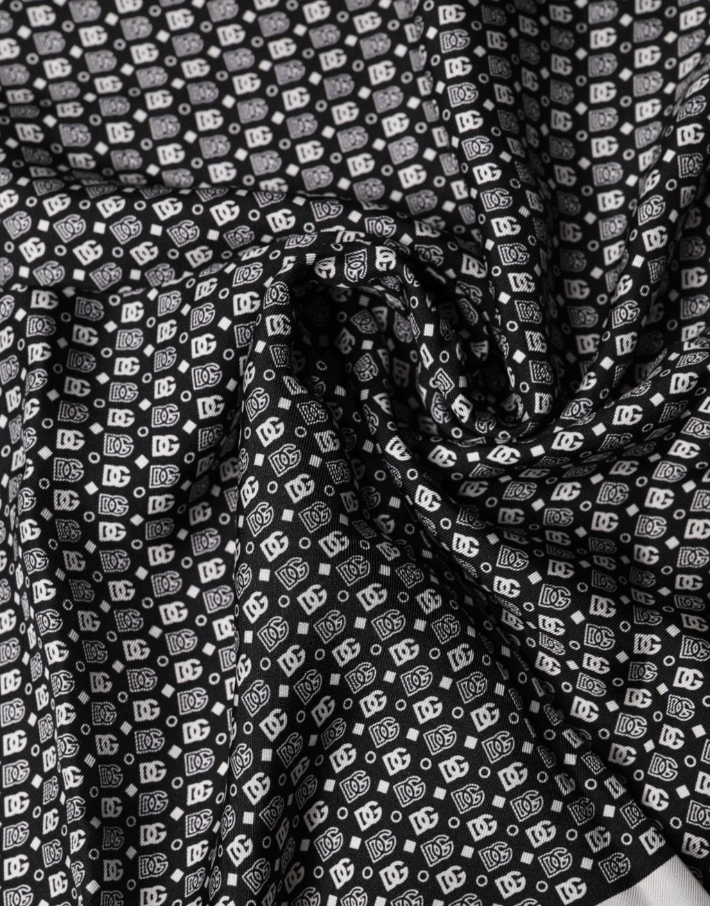 Dolce & Gabbana White and Black Patterned Square Foulard Silk Scarf