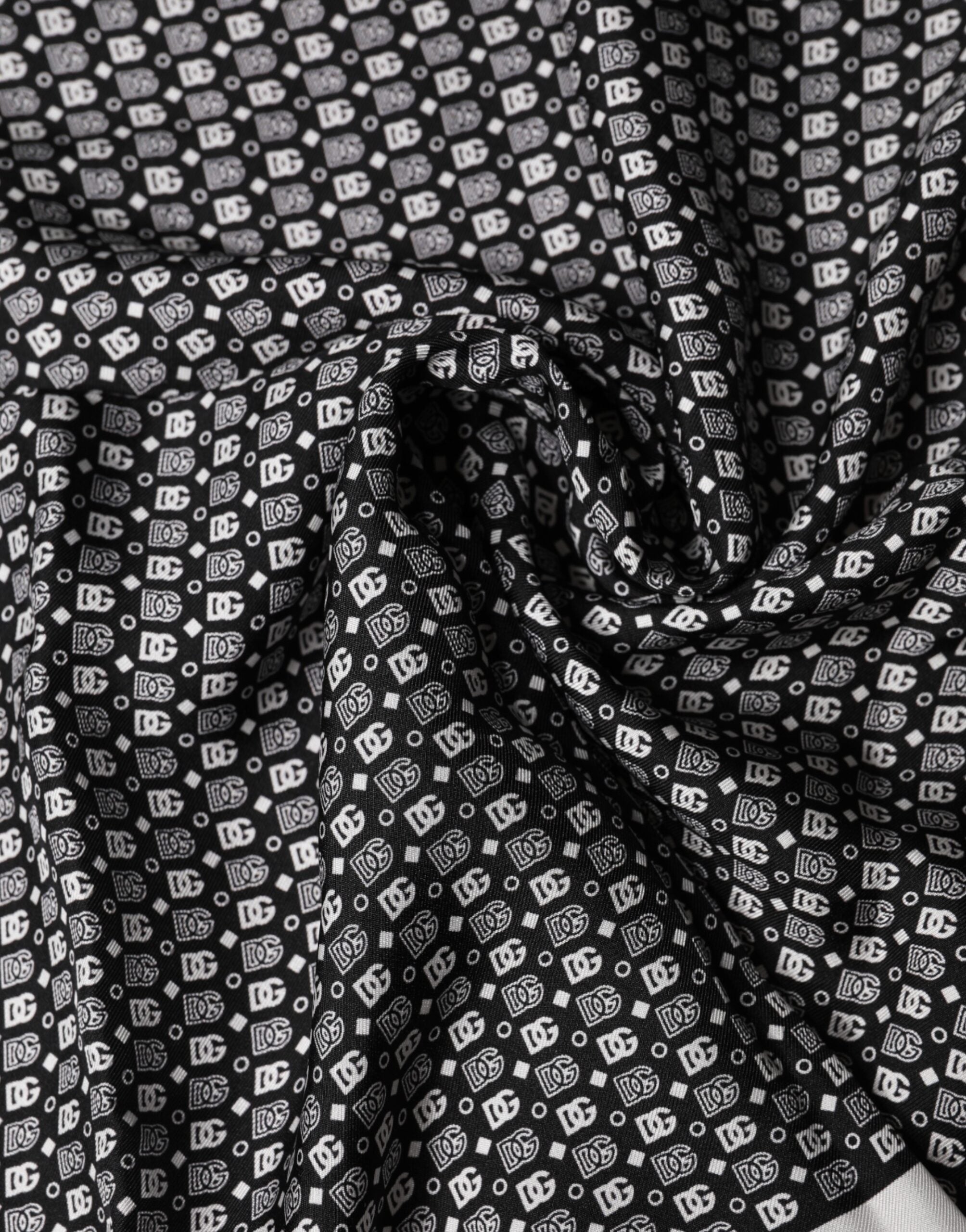 Dolce & Gabbana White and Black Patterned Square Foulard Silk Scarf