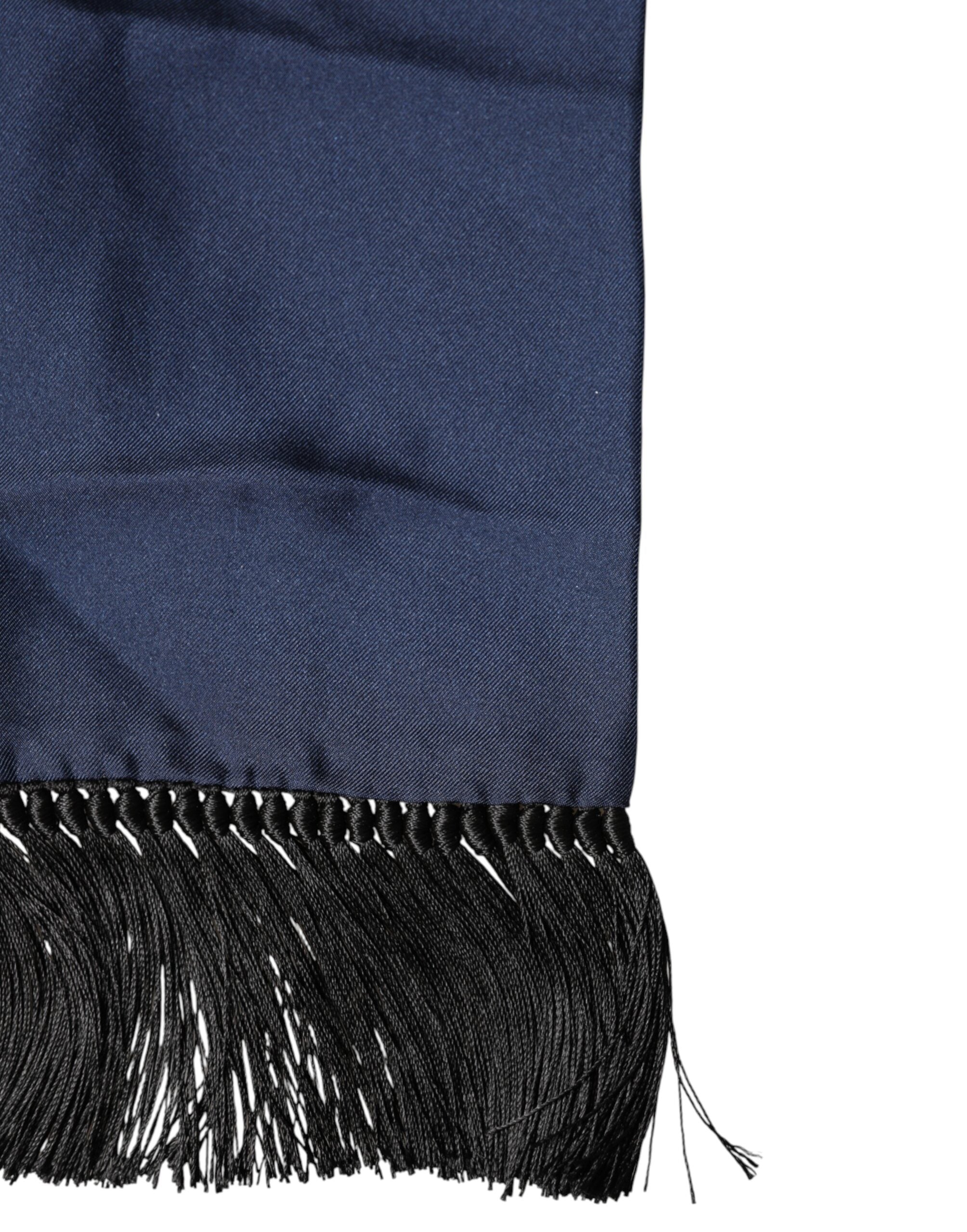 Dolce & Gabbana Navy Silk Foulard with Fringes