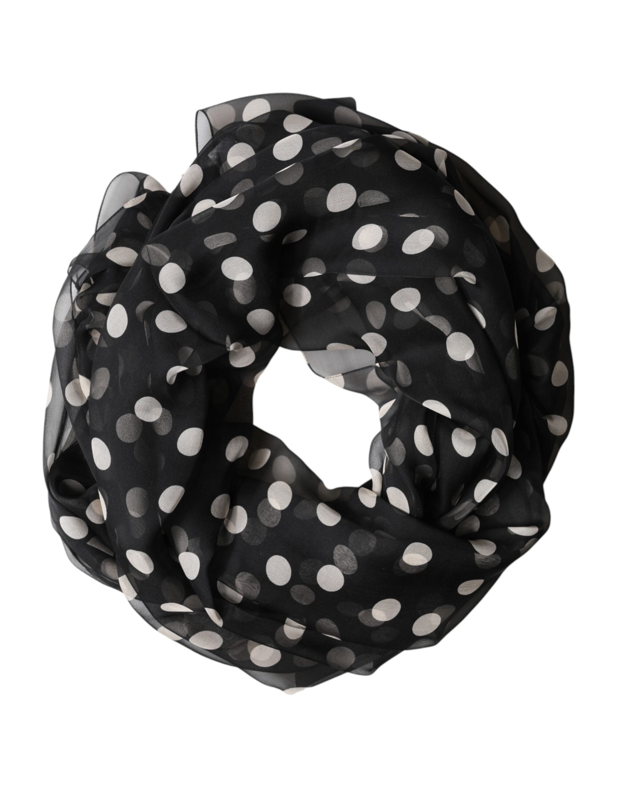 Dolce & Gabbana Black Silk Polka Dot Scarf 205cm x 137cm