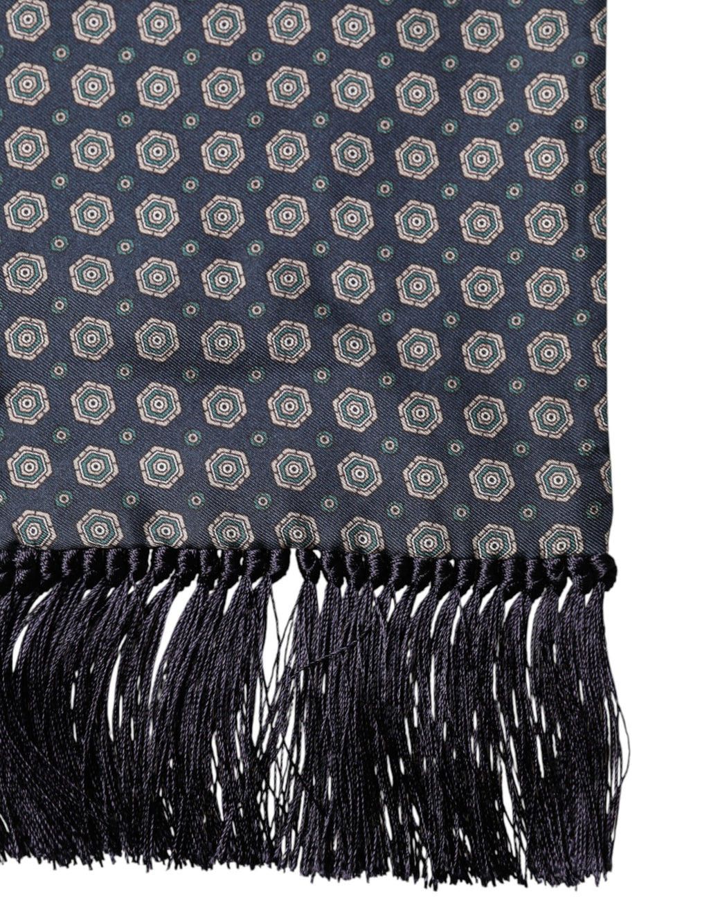 Dolce & Gabbana Blue patterned silk foulard with fringes 138cm x 15.5cm Scarf