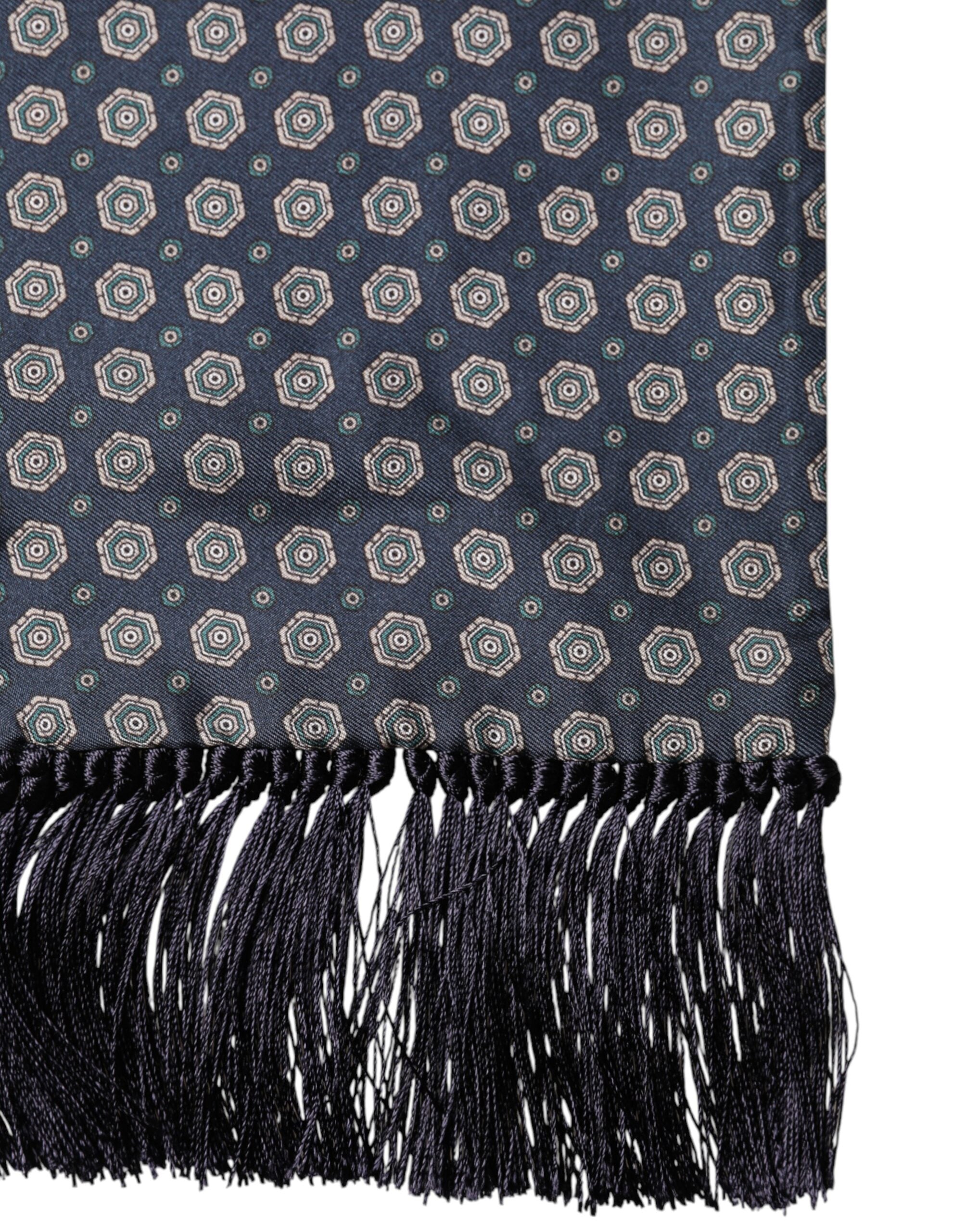 Dolce & Gabbana Blue patterned silk foulard with fringes 138cm x 15.5cm Scarf