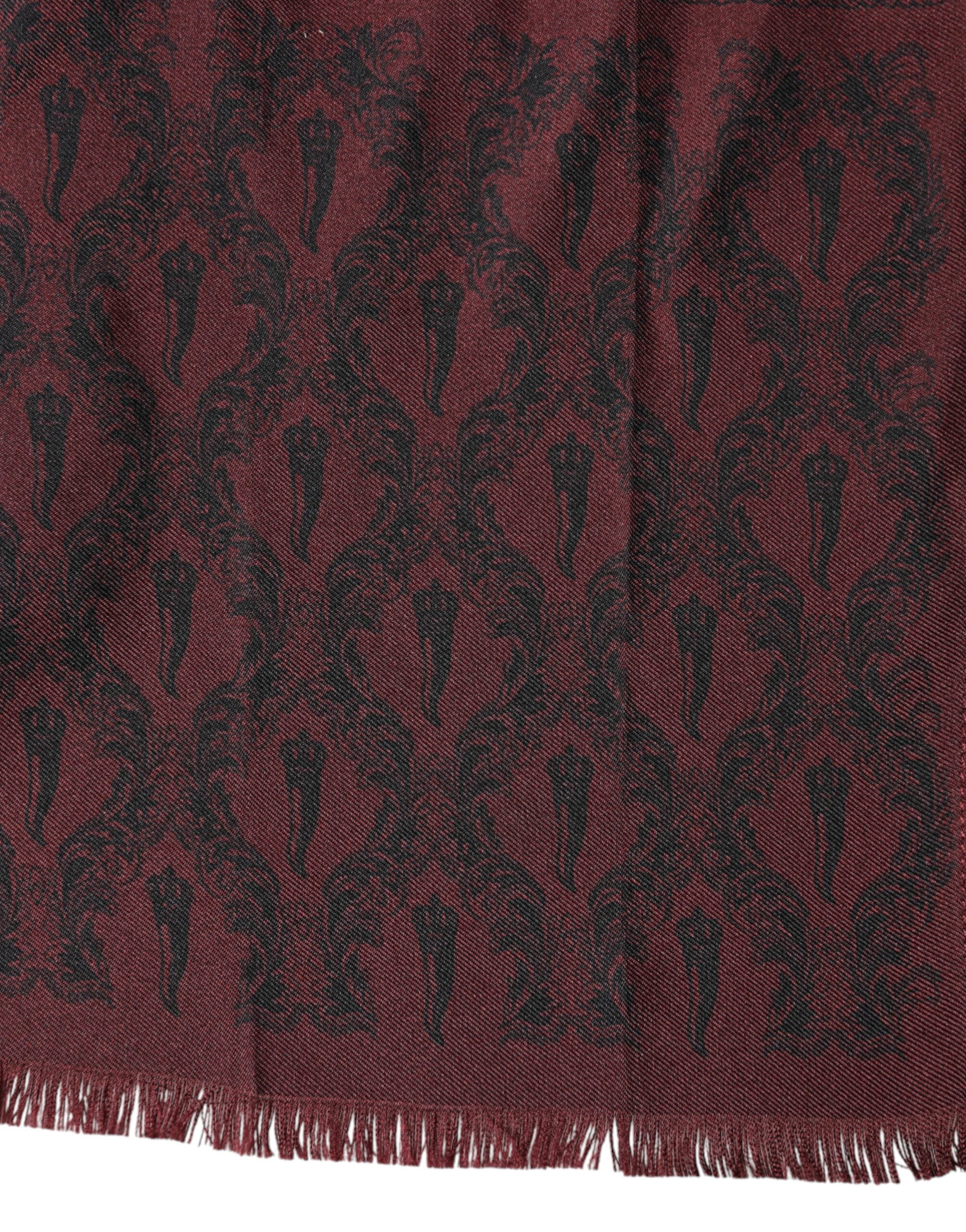 Dolce & Gabbana Maroon Patterned Silk Wrap Foulard Herren 133cm x 22cm Schal