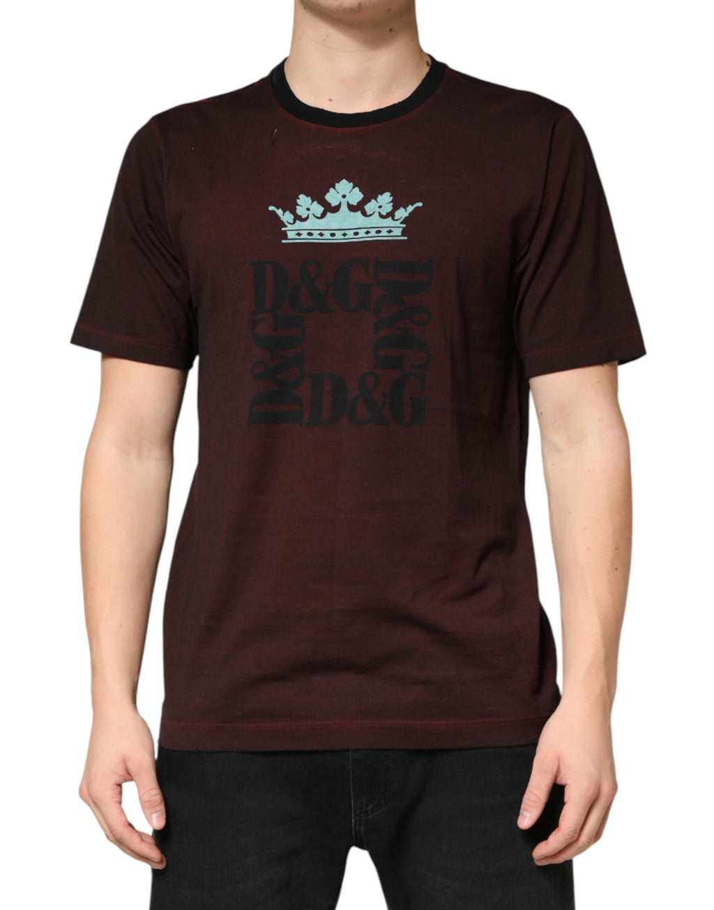 Dolce & Gabbana Men's Maroon DG Crown Cotton Crew-Neck T-Shirt
