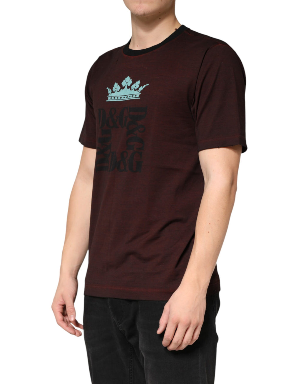 Dolce & Gabbana Men's Maroon DG Crown Cotton Crew-Neck T-Shirt