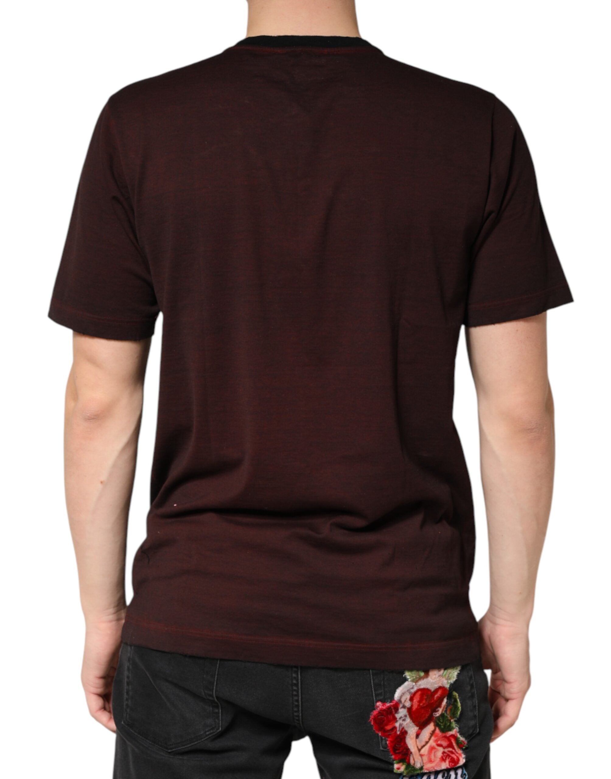 Dolce & Gabbana Men's Maroon DG Crown Cotton Crew-Neck T-Shirt