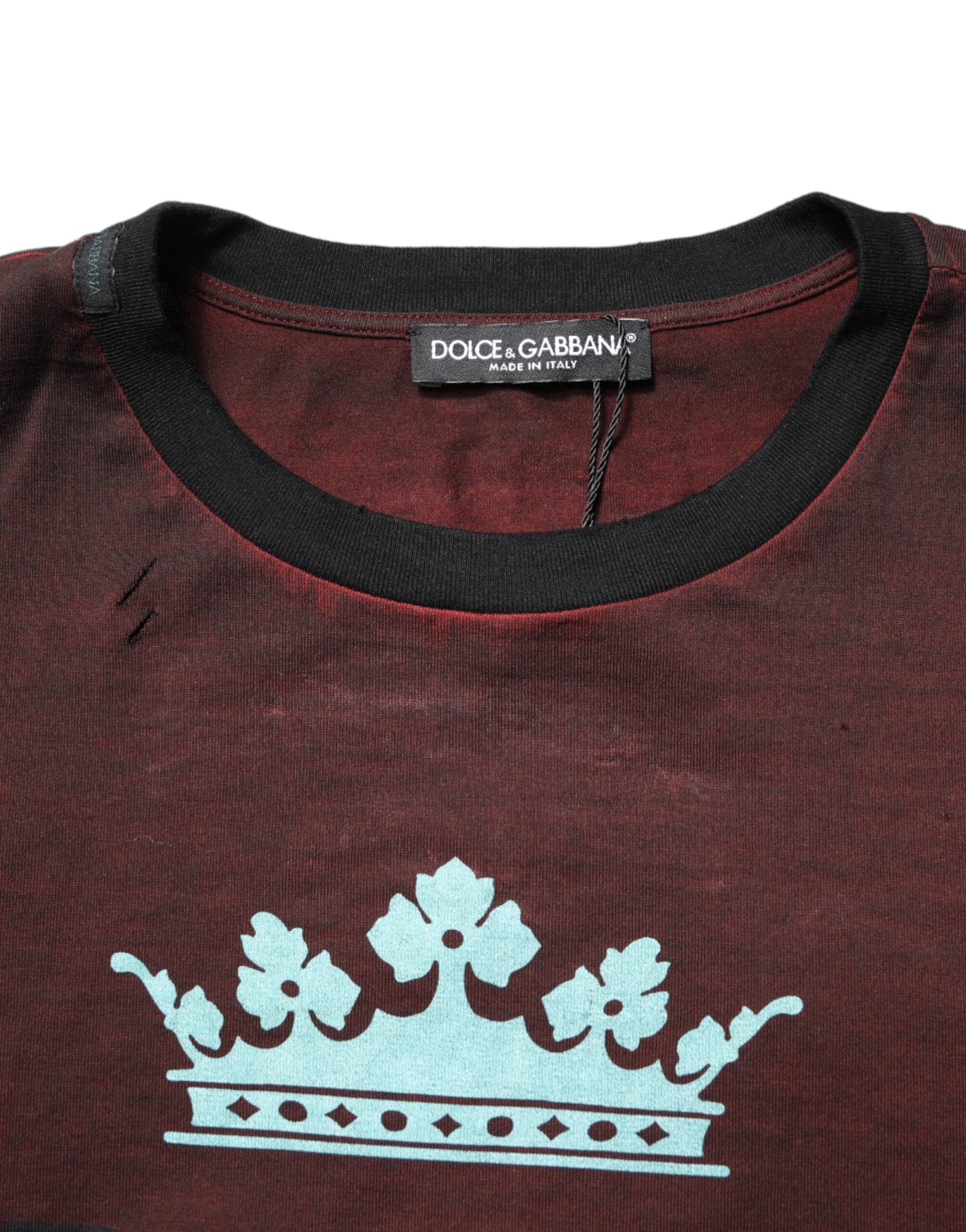 Dolce & Gabbana Men's Maroon DG Crown Cotton Crew-Neck T-Shirt
