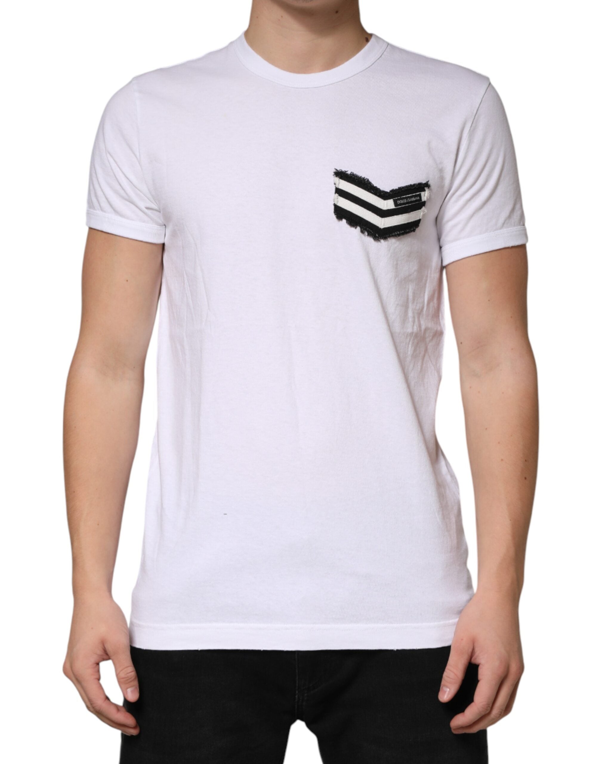Dolce & Gabbana White Striped Cotton Crew Neck T-Shirt