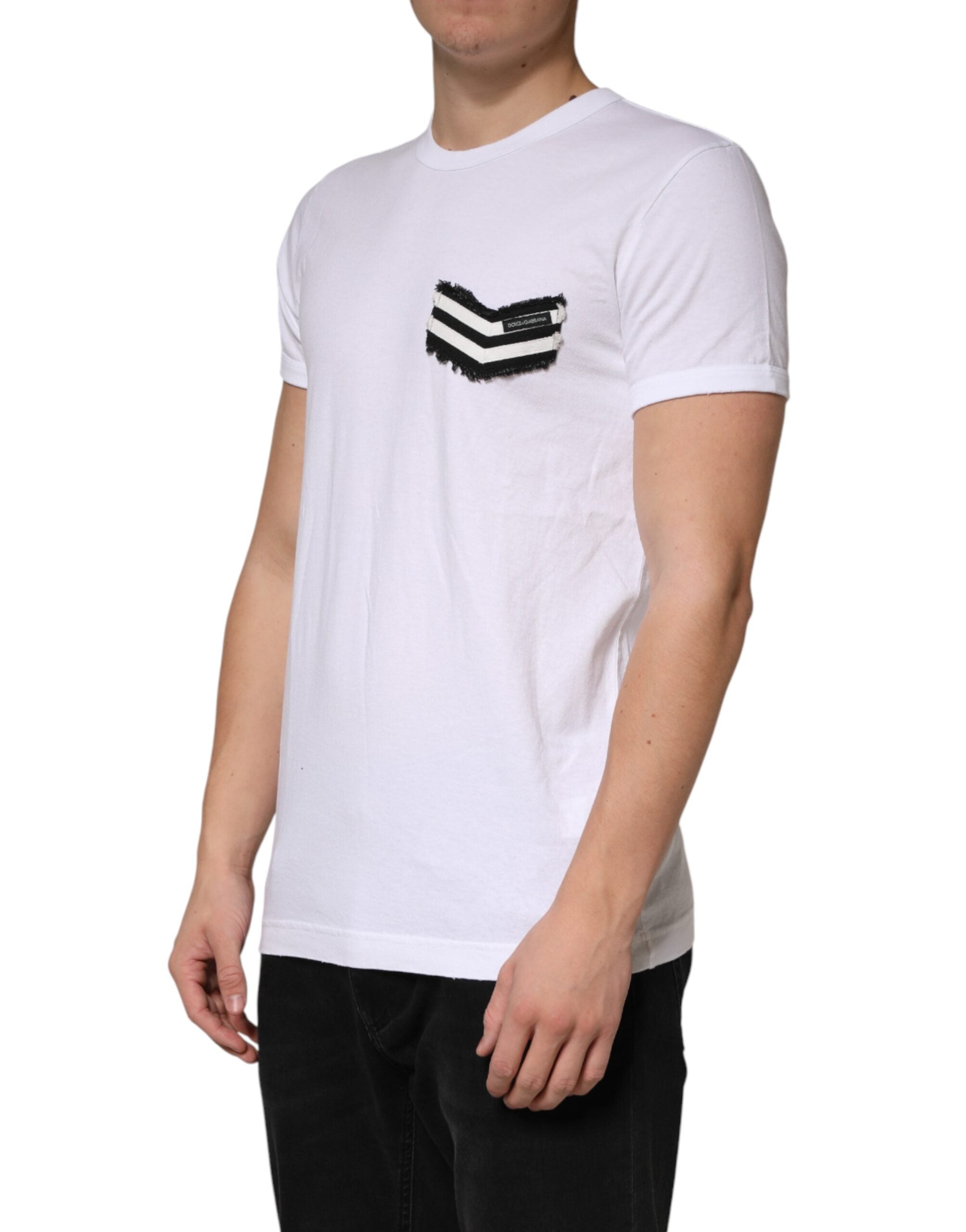 Dolce & Gabbana White Striped Cotton Crew Neck T-Shirt